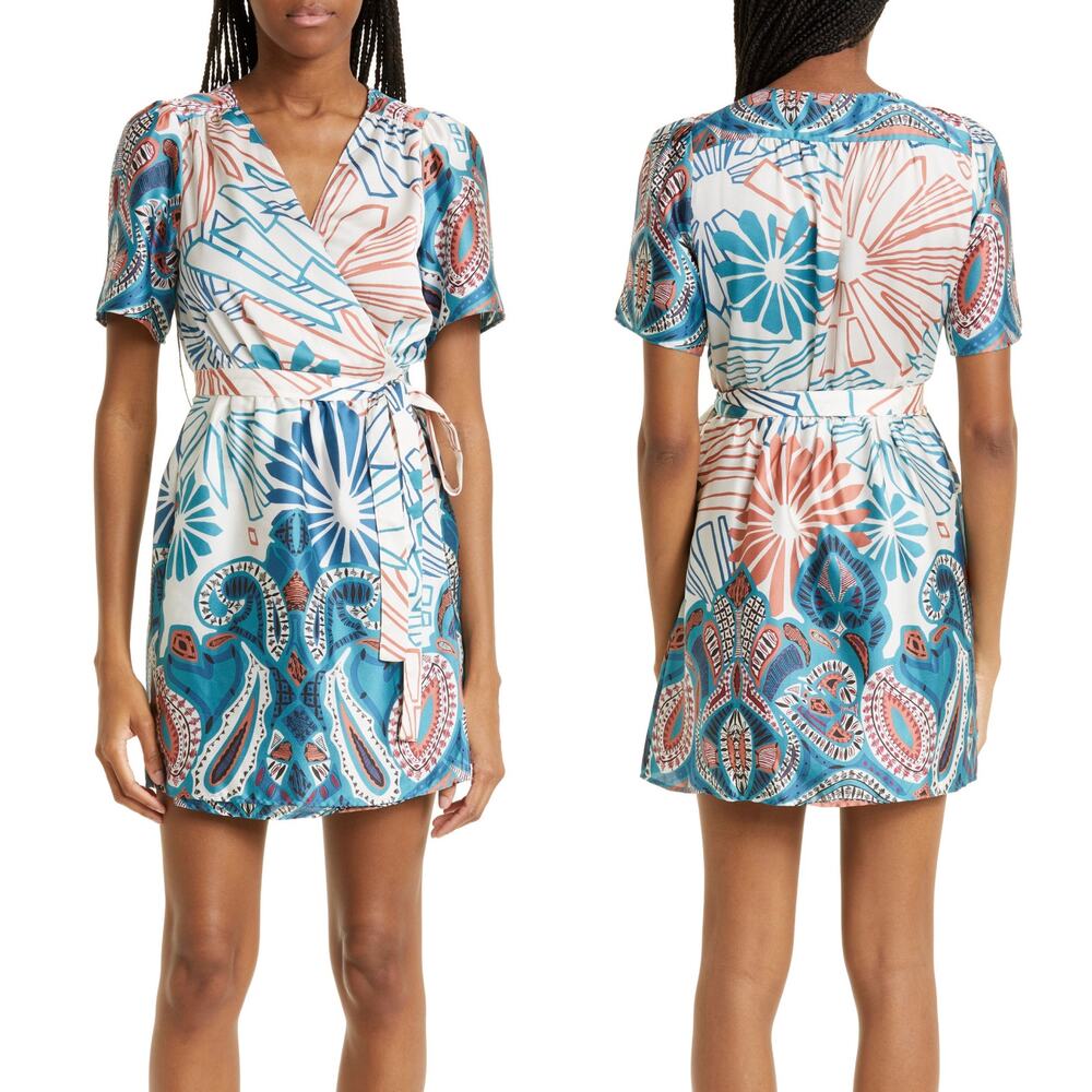 NWT Ba&sh‎ Jara Mixed Print Wrap Dress in Turquoise Size XS